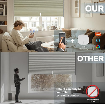 BERISSA Motorized Cellular Shades, Blackout Smart Honeycomb Blinds with Remote Control & Hub, Custom Room Darkening Automatic Cellular Window Blinds for Home Office, Living Room, Door,Beige