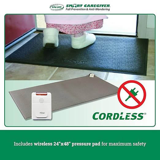 Smart Caregiver Cordless Monitor with Cordless 24in x 48in Gray Floor Mat - Get to Them so They Don't Walk Alone!