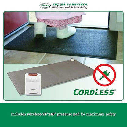 Smart Caregiver Cordless Monitor with Cordless 24in x 48in Gray Floor Mat - Get to Them so They Don't Walk Alone!