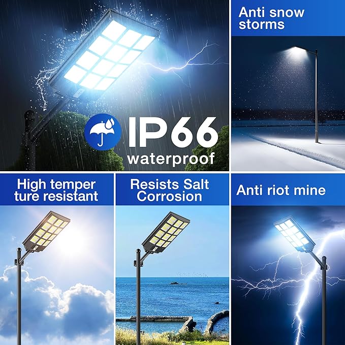 OKPRO 8000W Solar Street Light Outdoor, IP66 Waterproof Solar Lights Outdoor with Motion Sensor & Remote, Dusk to Dawn Commercial Security Lighting for Parking Lot, Yard, Farm, Driveway (2 Pack)
