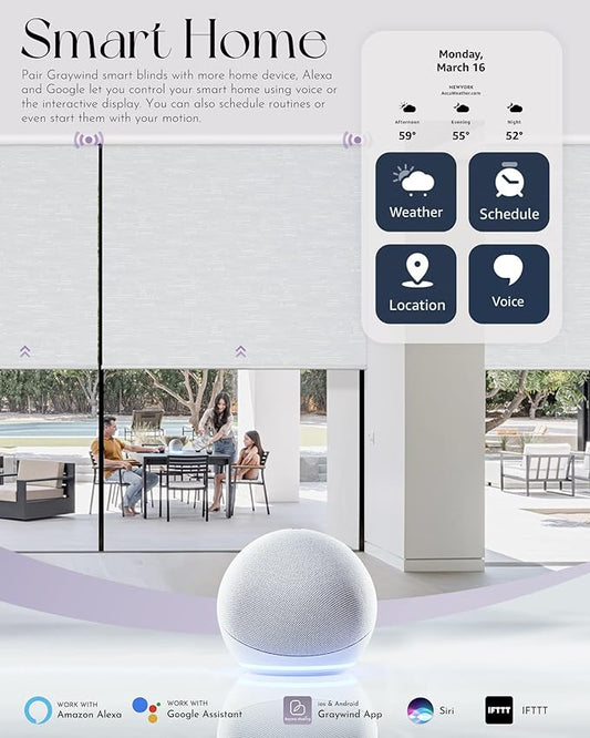 Graywind Smart Blackout Roller Shades Work with Alexa Google WiFi Hardwired Textured Fabric Motorized Blinds Remote Window Shades, Custom Size (Metallic Fuscous Grey)