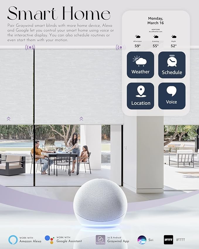 Graywind Smart Blackout Roller Shades Compatible with Alexa Google WiFi Hardwired Textured Gleaming Fabric Motorized Blinds Remote Window Shades, Custom Size (Striped Light Grey)