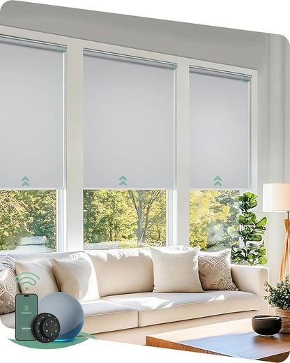 Yoolax Motorized Blinds with Remote, Blackout Smart Roller Shades Work with Alexa, Google, Apple Homekit, Custom Waterproof Automatic Shades with Voice Control for Dining Room (Vinyl White)