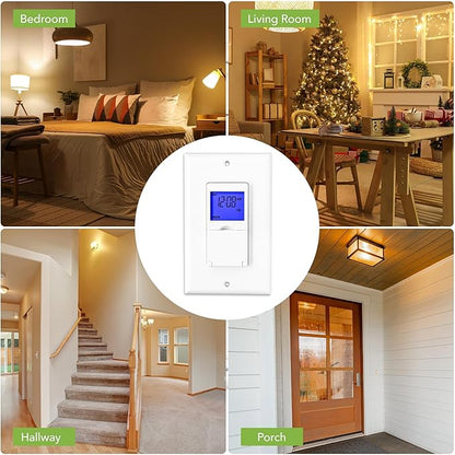 BN-LINK 7 Day Programmable Astronomical Timer Switch for Lights, Dusk to Dawn Light Switch Timer Indoor, Sunrise Sunset Wall Timer Switches, Neutral Wire Required, Single Pole Only, ETL Listed
