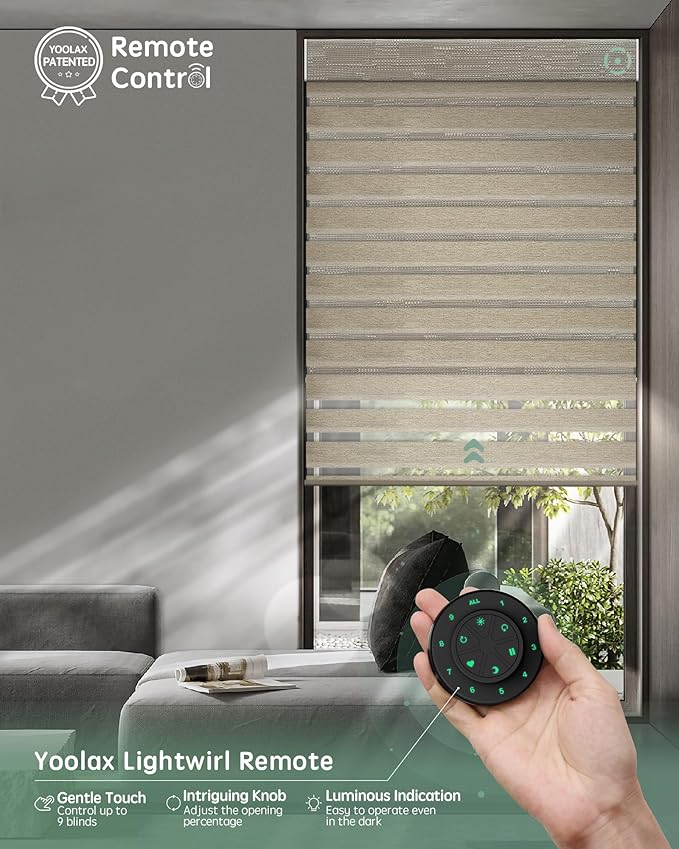Yoolax Smart Dual Roller Shades, Motorized Blinds with Remote Smart Zebra Shades Compatible with Alexa, Blackout & Light Filtering Automatic Blinds for Windows (Zebra Coffee)