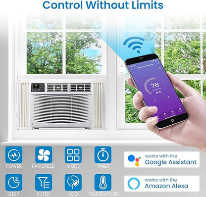 8000 BTU Window Air Conditioner with WiFi & App Control, Smart Window Mount AC Unit with Remote, Cools up to 350 Sq. Ft., 3-in-1 Cooling, Fan & Dehumidifier, Sleep Mode, 24H Timer, White