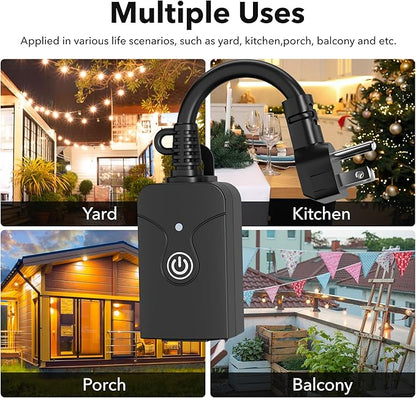 Outdoor Smart WiFi Plug, HBN Heavy Duty Wi-Fi Timer with One Grounded Outlet, Wireless Remote Control by App Compatible with Alexa and Google Home Assistant 2.4 GHz Network only, ETL Listed (2 Pack)