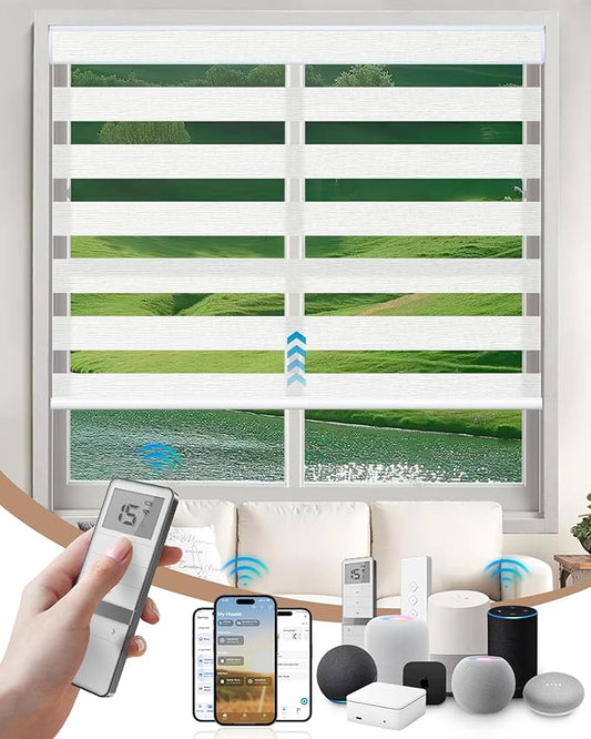 Kincmo Motorized Blinds with Remote, Motorized Zebra Shades Work with Apple Homekit,Alexa,Google Home, Customized Electric Blinds with Remote,App,Voice Control (60% Blackout Monet White)