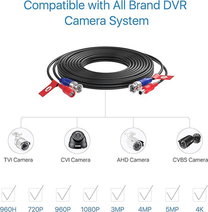 ZOSI 2 Pack 16ft 2-in-1 BNC Video Power Cables, 5M bnc Extension CCTV Wire Cord for Security Camera dvr Surveillance System (Black, with BNC RCA Connector)