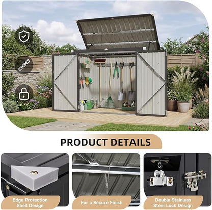 Outdoor Trash Can Storage Shed - Metal Waterproof Outdoor Garbage Can Organizer with Chain Lid, Ideal for Trash Bins, Toys, Garden Tools for Garden/Backyard/Patio