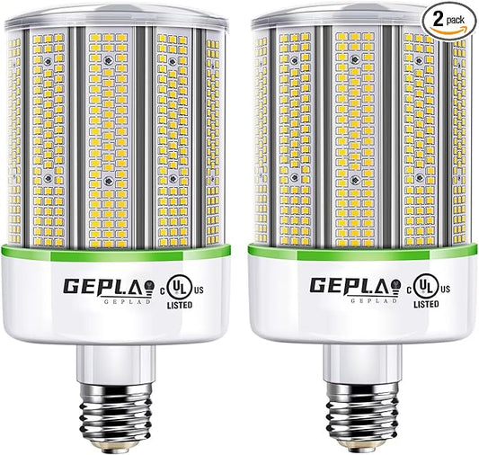 GEPLAD 2-Pack 200W LED Corn Bulb, E39 Mogul Base, 28,000 Lumens, 5000K Daylight, Non-Dimmable for Street, Garage, Warehouse, High Bay Lighting