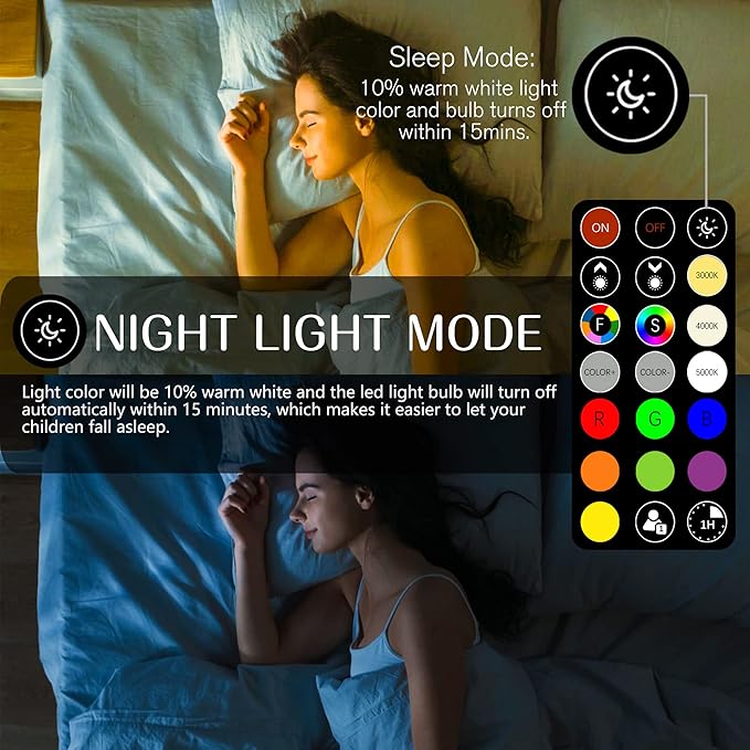 LED Color Changing Light Bulb with Remote Control, 60W Equivalent RGB Bulbs, 8W Dimmable E26 A19 2700K-6000K Warm White Indoor/Outdoor Colored Light Bulbs for Bedroom, Living Room, 2-Pack