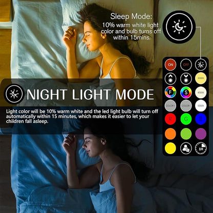 LED Color Changing Light Bulb with Remote Control, 60W Equivalent RGB Bulbs, 8W Dimmable E26 A19 2700K-6000K Warm White Indoor/Outdoor Colored Light Bulbs for Bedroom, Living Room, 2-Pack