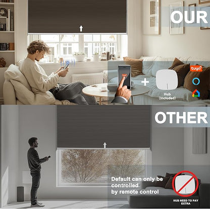 BERISSA Motorized Cellular Shades, Blackout Smart Honeycomb Blinds with Remote Control & Hub, Custom Room Darkening Automatic Cellular Window Blinds for Home Office, Living Room, Door,Brown