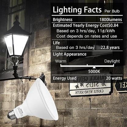 Gonhom Par38 LED Dusk to Dawn Flood Light Bulbs Outdoor,20W Replace up to 200W,1800LM,E26 Base Outdoor Flood Light Bulbs for Backyard,Garage,Porch,Garden,5000K 2 Pack