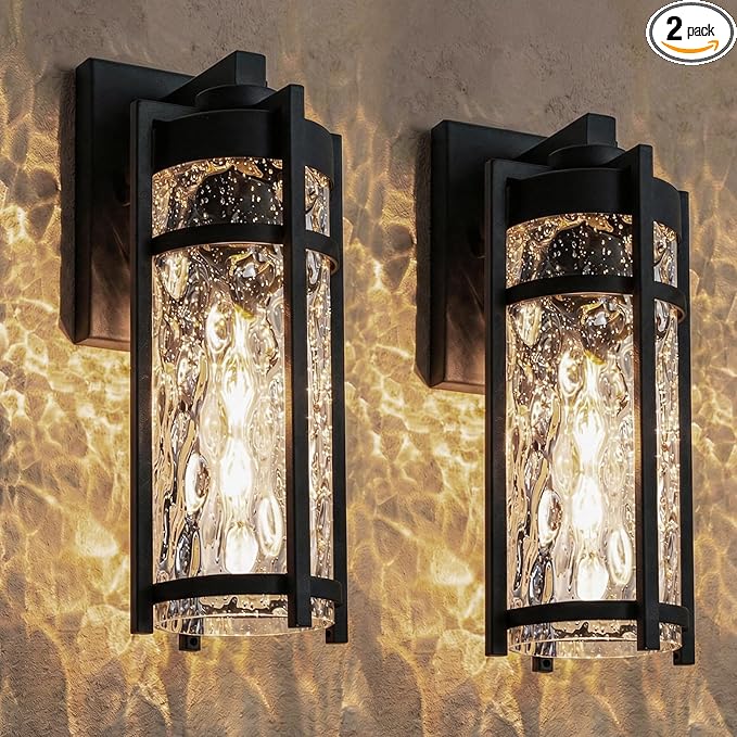 Outdoor Wall Light Fixtures, Waterproof Front Porch Light, Modern Exterior Lighting with E26 Socket, Wall Sconce Lantern Lamp, Black Outside Light for Front Door, House, Garage, Patio (2 Pack)