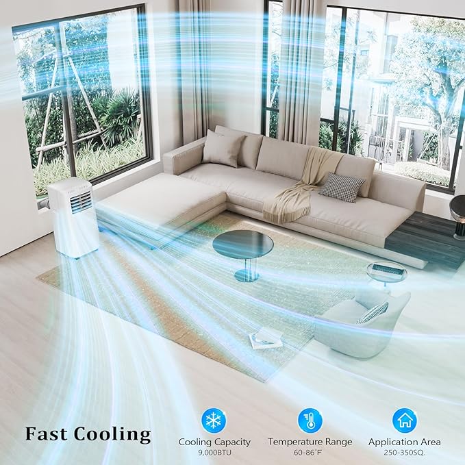 ROVSUN WiFi Enabled Smart 9000 BTU Portable Air Conditioner with Remote & APP Control, 3-in-1 Cooler, Dehumidifier & Fan, Powerful Room Mobile AC Unit with Rolling Wheels & Easy Installation Kit