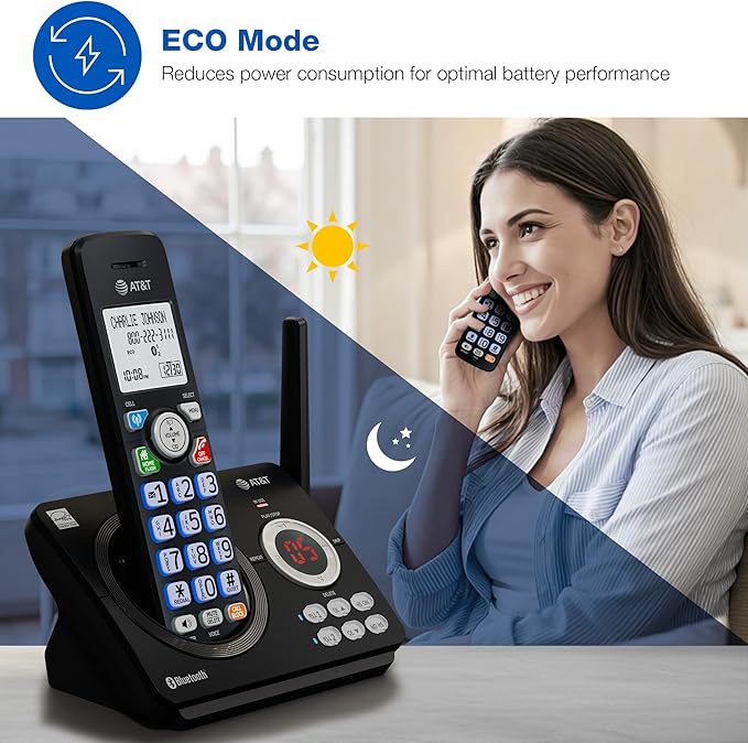 AT&T DL72479 4-Handsets Cordless Landline Phone System with Digital Answering Machine, Bluetooth Connect to Cell, Unsurpassed Range, Big Buttons,1000-Number Call Blocker - Black