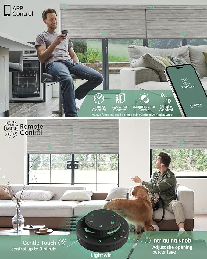 Yoolax Motorized Blinds with Remote, Designer Smart Blinds Work with Alexa, Google, Apple Homekit, 100% Blackout Motorized Shades Custom Electric Shades Voice Control (V-Jungle Gray Feather)
