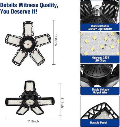 LED Garage Lights 200W - 1 Pack, 20000LM Led Shop Light with Adjustable Panel, 6000-6500K Daylight, 360° Illumination Ceiling Lights, E27/E26 for Warehouse Garage Attic Basement