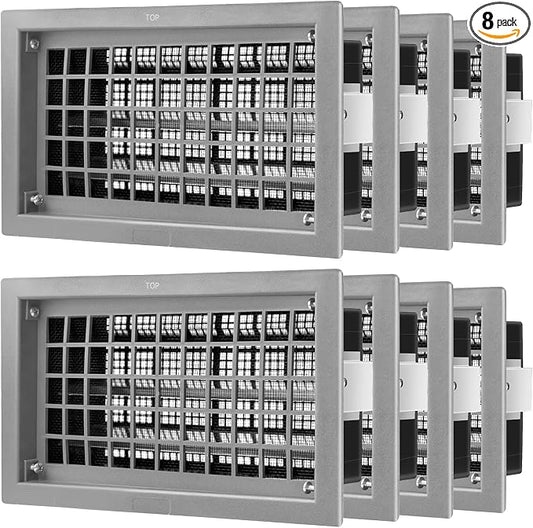 Crawl Space Foundation Vent Cover Automatic 8x16 Inch, Gray 8 Pack | Auto Open/Close at 40°F-70°F, Freeze Protection & Energy Saving, DIY Replacement for House, Mobile Home & Skirting, Plastic