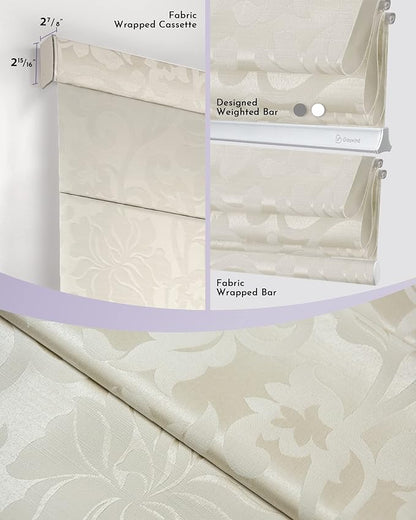 Graywind Smart Roman Shades Compatible with Alexa Google Rechargeable Motorized Blinds with Remote Light Filtering Roman Window Shades Plain Fold Soft for Doors Bedroom, Custom Size (Floral Beige)