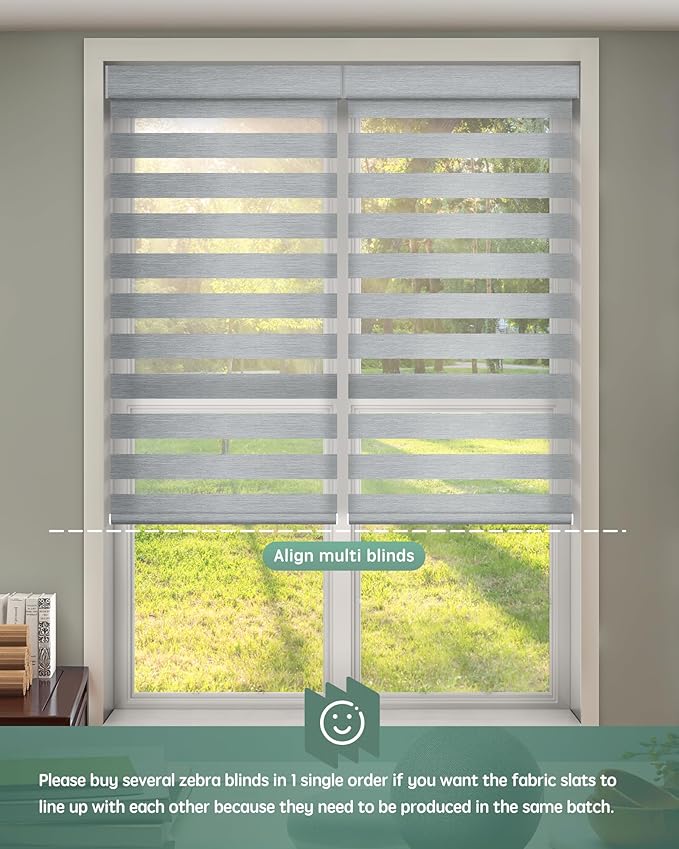 Yoolax Motorized Zebra Blinds Compatible with Alexa,Motorized Blinds with Remote Smart Automatic Custom Electric Window Blinds Cordless Indoor Light Filtering for Home Bedroom Kitchen (Sheer Gray)