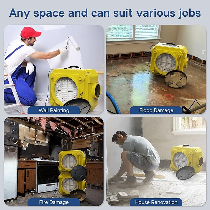 ALORAIR CleanShield HEPA 550 Industrial Commercial HEPA Air Scrubber for Damage Restoration, cETL Listed, GFCI Outlet, 10 Years Guarantee, Yellow(Pack of 4)