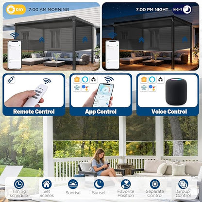 Motorized Outdoor Shades, Custom Patio Roller Blinds with Remote, Smart Exterior Sun Shades Compatible with Alexa, HomeKit, Google Home (5% Openness Black)