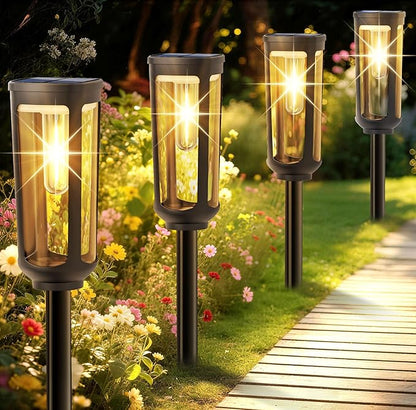 Solar Pathway Lights Outdoor Waterproof IP65, 4 Pack Warm White Solar Walkway Lights, Auto On/Off Outdoor Light for Lawn Garden Patio Driveway Decor Landscape Lighting