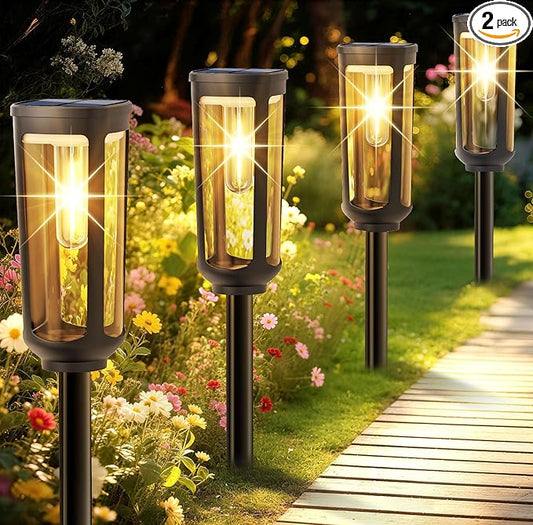 Solar Pathway Lights Outdoor Waterproof IP65, 2 Pack Warm White Solar Walkway Lights, Auto On/Off Outdoor Light for Lawn Garden Patio Driveway Decor Landscape Lighting