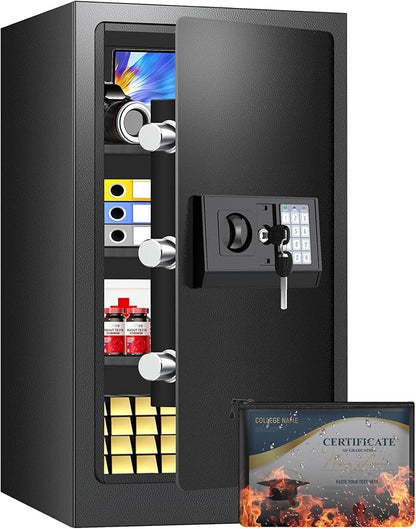 [27.57''] Tall Safe Box, Home Safe with Fireproof Waterproof Bag, 6.2 Cuft Anti-Theft Digital Security Lock Box with Smart Alert System, Removable Shelf, Mute Function, Document Safes for Jewelry