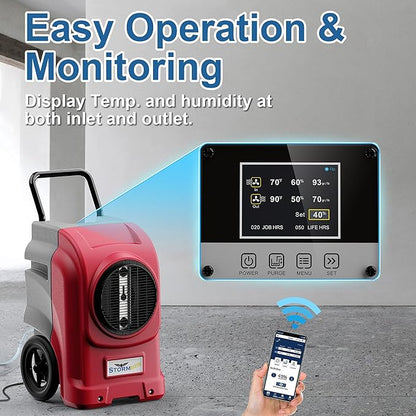 AlorAir 270 Pints Commercial Dehumidifiers for Large Room or Basements, Industrial Large Dehumidifier with Pump and Drain Hose, Dehumidifiers with Smart Wi-Fi, 5 Years Warranty, Red