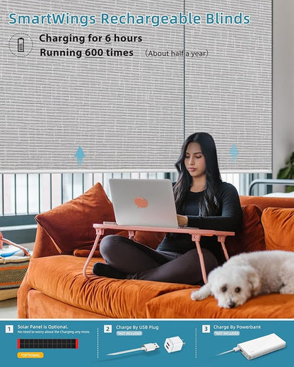 SmartWings Motorized Smart Blinds with Remote, Custom Automatic 100% Blackout Roller Shade Compatible with Alexa/Homekit/Google, Electric Smart Blinds for Indoor Windows, Safari Smoke