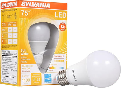 Sylvania A19 LED Light Bulb, 12W, 75W Equivalent, 13 Years, Dimmable, 1100 Lumens, 2700K, Soft White - 1 Pack (74685)