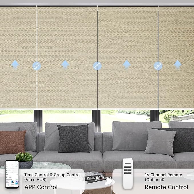 Motorized Coupled Shades, Blackout Smart Blinds for Large Windows Automatic Blinds Compatible with Alexa, Motorized Roller Shades Customized for Bedroom Home Office(Blackout-Jacquard Coffee)