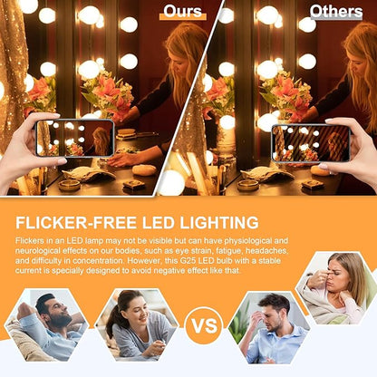 Cotanic Bathroom Round Light Bulb, E26 Standard Base, 5W, 60 Watt Equivalent Incandescent Replacement, 500LM, Non-Dimmable, 8 Pack G25 LED Vanity Light Bulb 3000K Soft White