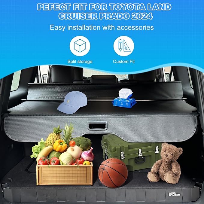 AUXKO Retractable Cargo Cover for Toyota Land Cruiser Prado J250 LC250 2026 2025 2024 Lexus GX550, Trunk Cover Security Cover Shielding Shade Anti-Peeping Privacy Screen, Carbon Fiber