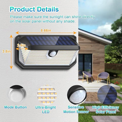 2-Pack Motion Sensor Solar Lights Outdoor, 388 LEDs 4000LM Solar Outdoor Lights Waterproof with 270° Wide Angle , Warm White Solar Powered Security Wall Light for Garden, Fence, Door, Garage, Yard