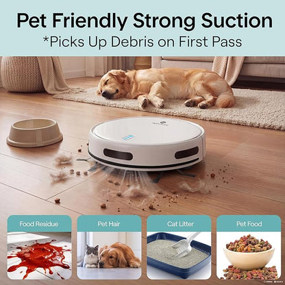 SereneLife Automatic Robot Vacuum Cleaner and Mop Combo, Pro Edition with Upgraded Battery, Extreme Suction, Internal Water Tank - Smart App Control, Ideal for Pet Hair, Carpet and Hard Floors, White