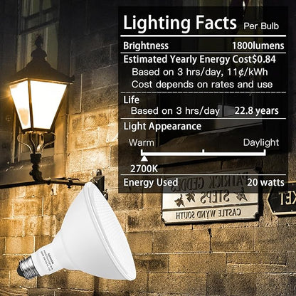 Gonhom Par38 LED Dusk to Dawn Flood Light Bulbs Outdoor,20W Replace up to 200W,1800LM,E26 Base Outdoor Flood Light Bulbs for Backyard,Garage,Porch,Garden,2700K 2 Pack