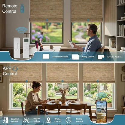 Motorized Roman Woven Woods Shades Work with HomeKit/Alexa/Google Home, Cordless Motorized Roman Shades,Electric Roman Blinds Custom Size,Crocheting Brown