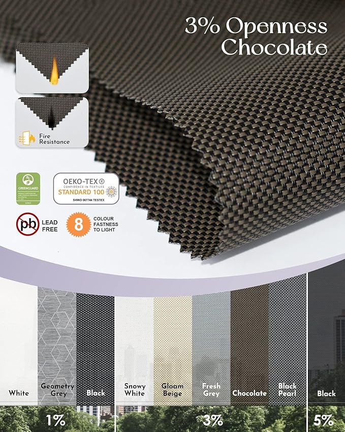 Graywind Motorized Outdoor Shades for Patio - Work with Alexa & Google - Solar Powered Electric Roller Shades - Custom Size (3% Openness Chocolate)