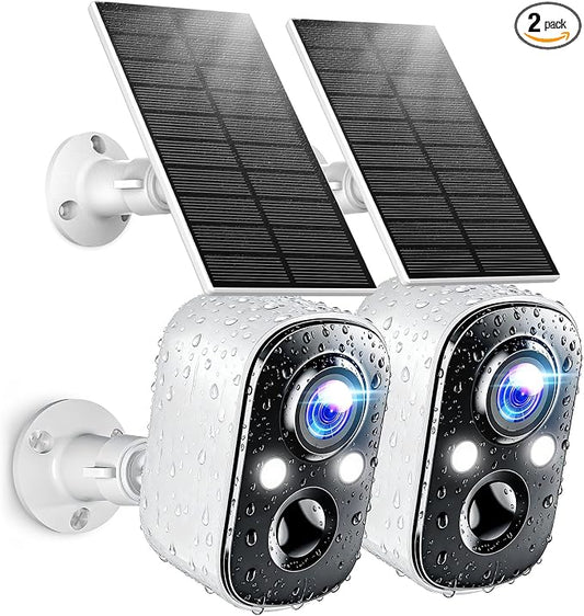 Techage 2K Solar Security Cameras Wireless Outdoor, 2K Battery Powered WiFi Cameras for Home Security with AI Motion Detection, Color Night Vision, 2-Way Talk, IP66 Waterproof, Cloud/SD Storage 2 Pack