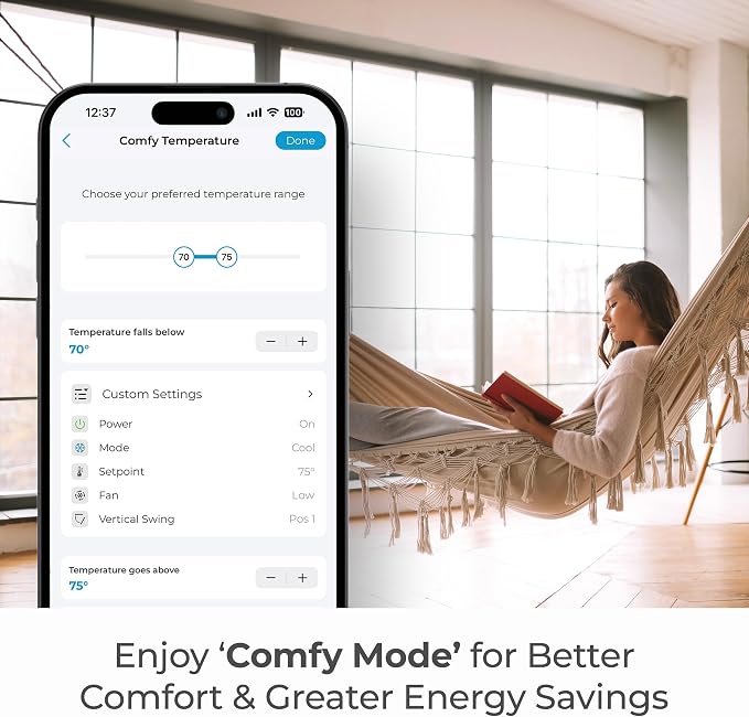 Breez Eco | Smart AC Controller for Mini Split, Window, Portable ACS | WiFi, Alexa, Google, Siri Shortcuts, SmartThings, IFTTT, Free App, NO Subscriptions | Schedules, Geofencing, Comfy (Black)
