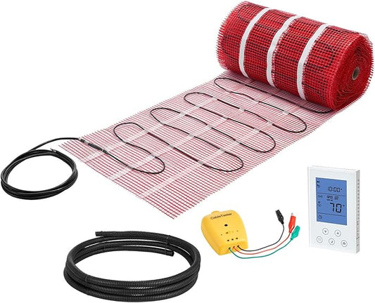 VEVOR Self-Adhesive Mesh Floor Heating Mat, 150 sqft 120V, Smart Thermostat & Alarm, Easy Install for Tile, Stone & Vinyl Flooring