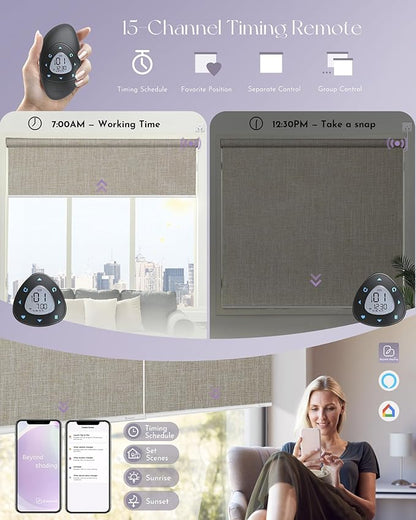 Graywind Smart Blackout Roller Shades Work with Alexa Google WiFi Hardwired Triple Weaved Fabric Motorized Blinds Remote Window Shades, Custom Size (Light Coffee)