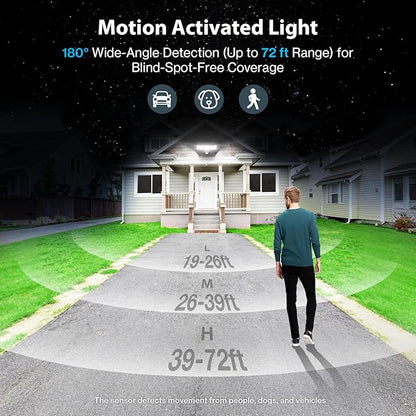 Olafus 18000LM Ultra Bright Motion Sensor Outdoor Lights, 5 Heads Flood Light, IP65 Waterproof LED Security Light, 6500K Dusk to Dawn Outdoor Lighting for Large Outdoor Areas Garage, Backyard, White