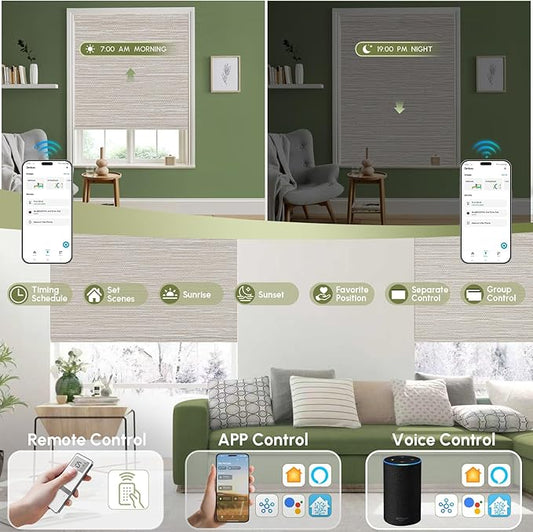 FineTell Motorized Blinds with Remote, 100% Blackout Roller Shades Compatible with Alexa,Apple Homekit,Google Home APP and Voice Control, Customized Electric Blinds (100% Blackout Dreamy Beige)
