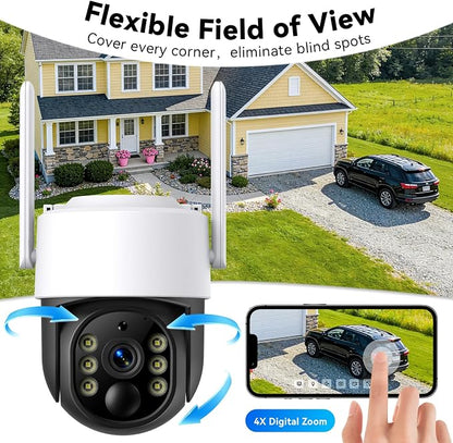 Chpuss Solar Security Camera Wireless Outdoor, 2K HD Surveillance Solar Powered WiFi Camera, Color Night Vision, PIR Detection, 360° View, 2-Way Talk, Spotlight Siren Alarm (Black & White - 2PACK)